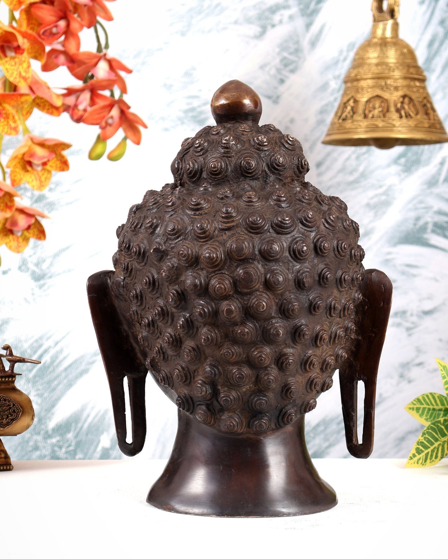 Brass Large Buddha Face Sculpture – Dual Tone Buddha Head Décor (13 Inches) - Budhshiv.com