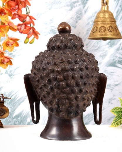 Brass Large Buddha Face Sculpture – Dual Tone Buddha Head Décor (13 Inches) - Budhshiv.com