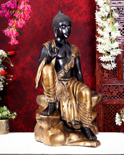 Brass large Buddha Sitting on rock Statue black edition - 30" - Budhshiv.com
