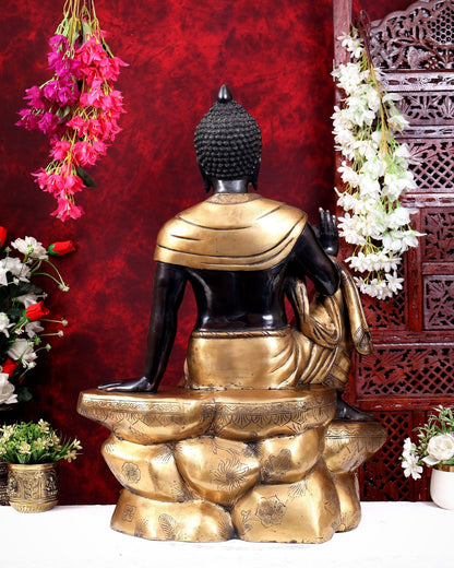 Brass large Buddha Sitting on rock Statue black edition - 30" - Budhshiv.com