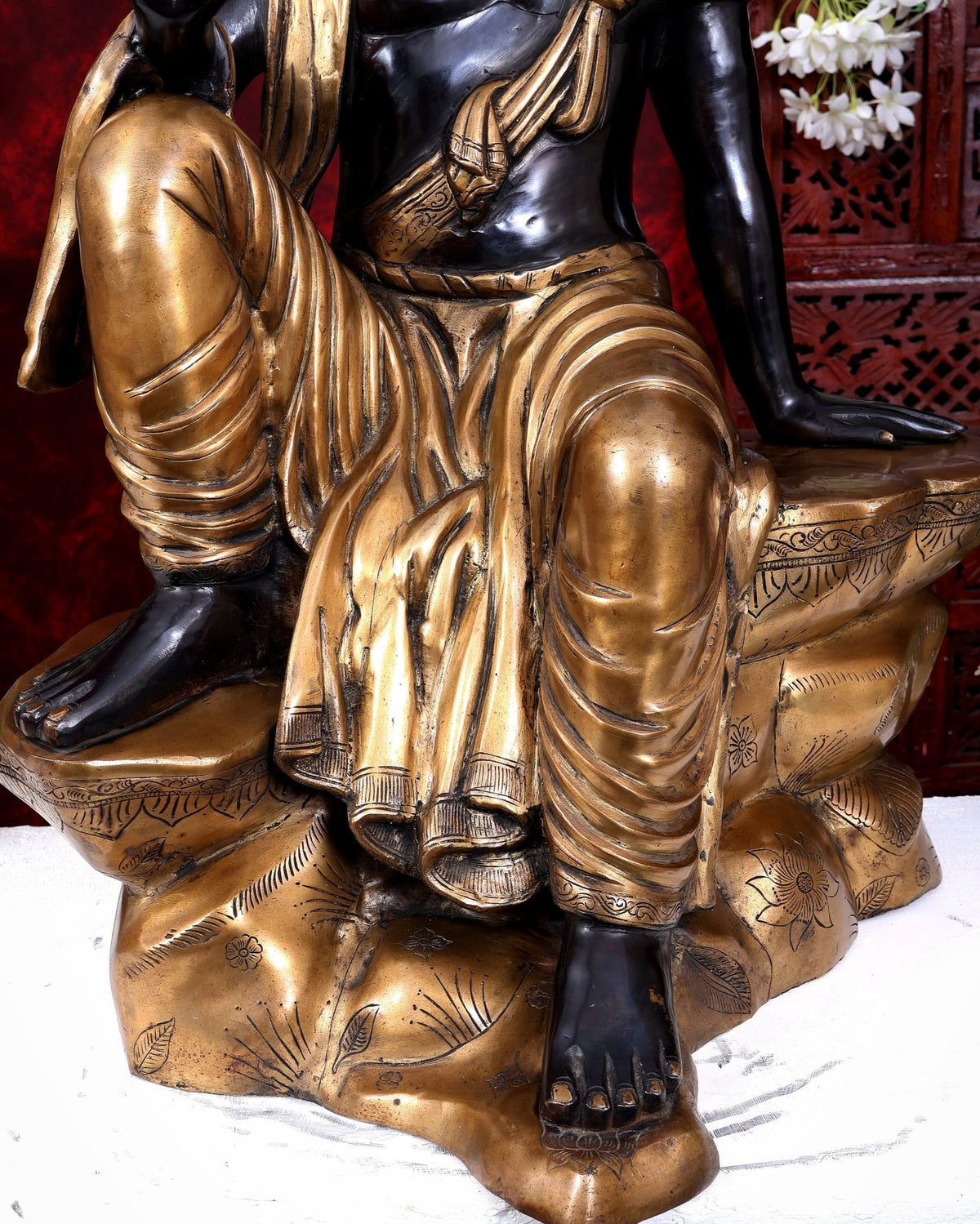 Brass large Buddha Sitting on rock Statue black edition - 30" - Budhshiv.com