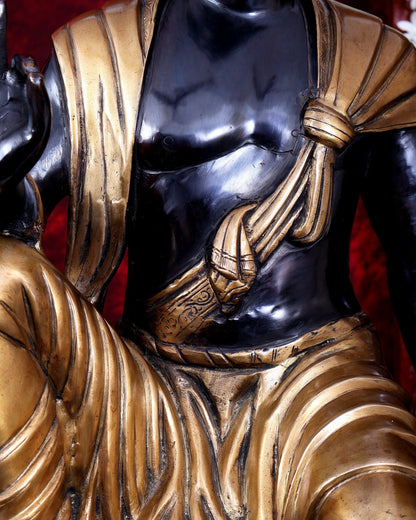 Brass large Buddha Sitting on rock Statue black edition - 30" - Budhshiv.com