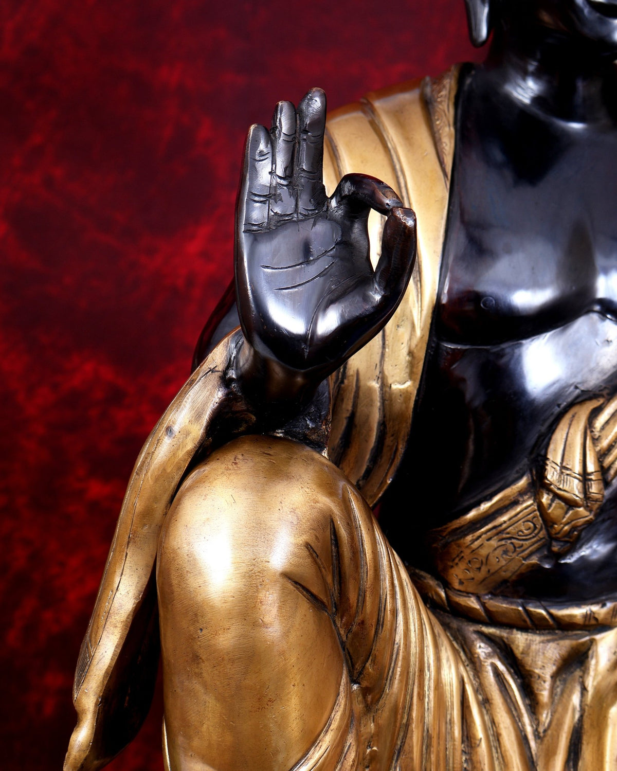 Brass large Buddha Sitting on rock Statue black edition - 30" - Budhshiv.com