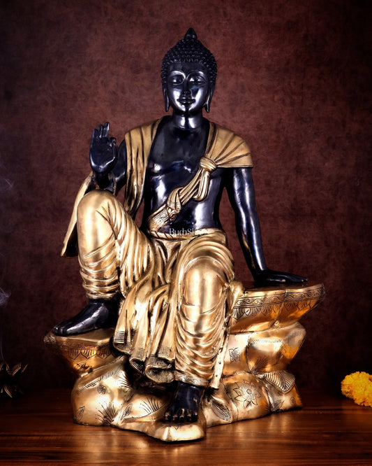 Brass large Buddha Sitting Statue with Black Heat - Treated Finish - 30" - Budhshiv.com