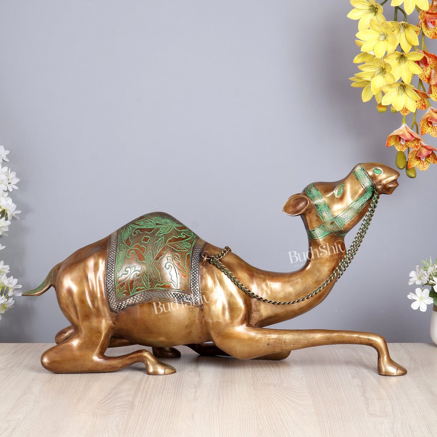 Brass Large Camel Sculpture – Vintage Tone | Majestic Vastu Approved Showpiece 28 inch - Budhshiv.com