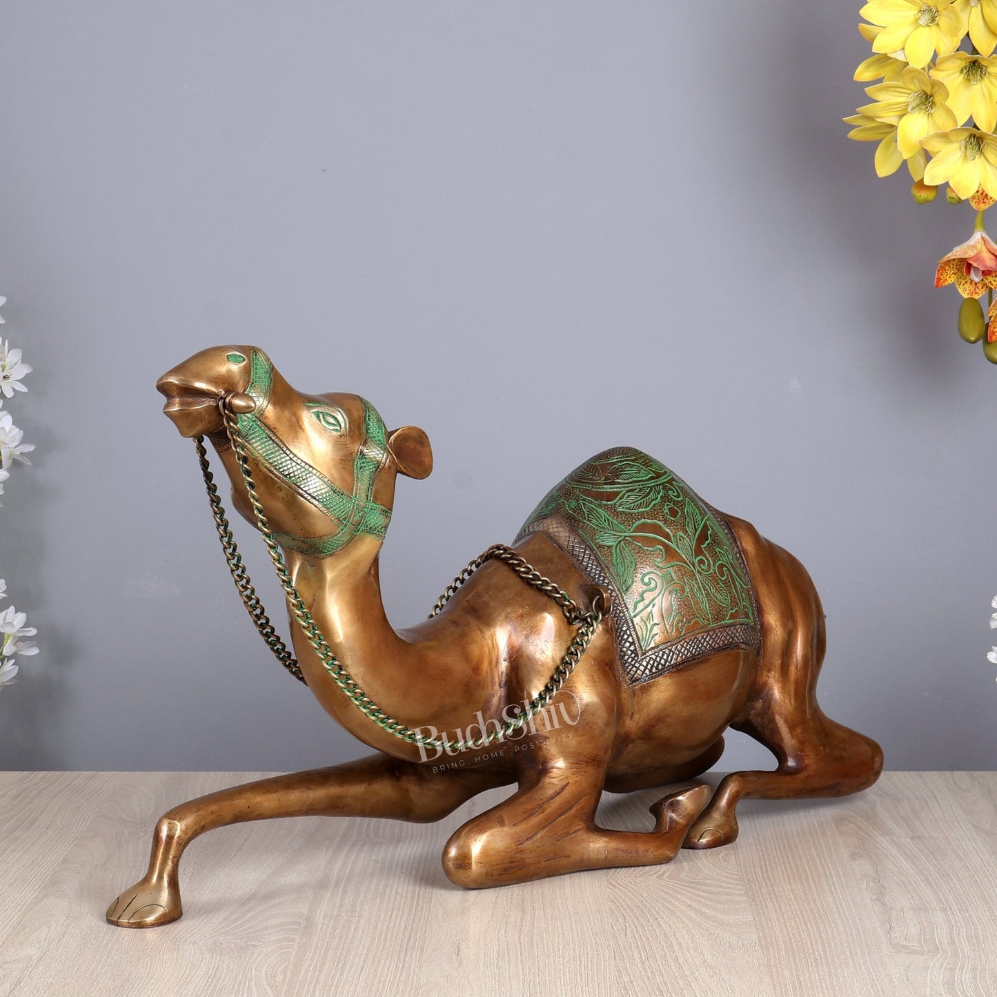 Brass Large Camel Sculpture – Vintage Tone | Majestic Vastu Approved Showpiece 28 inch - Budhshiv.com