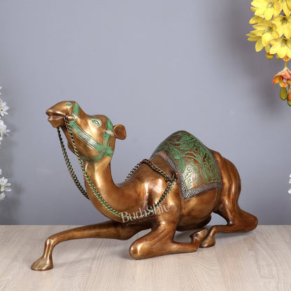 Brass Large Camel Sculpture – Vintage Tone | Majestic Vastu Approved Showpiece 28 inch - Budhshiv.com