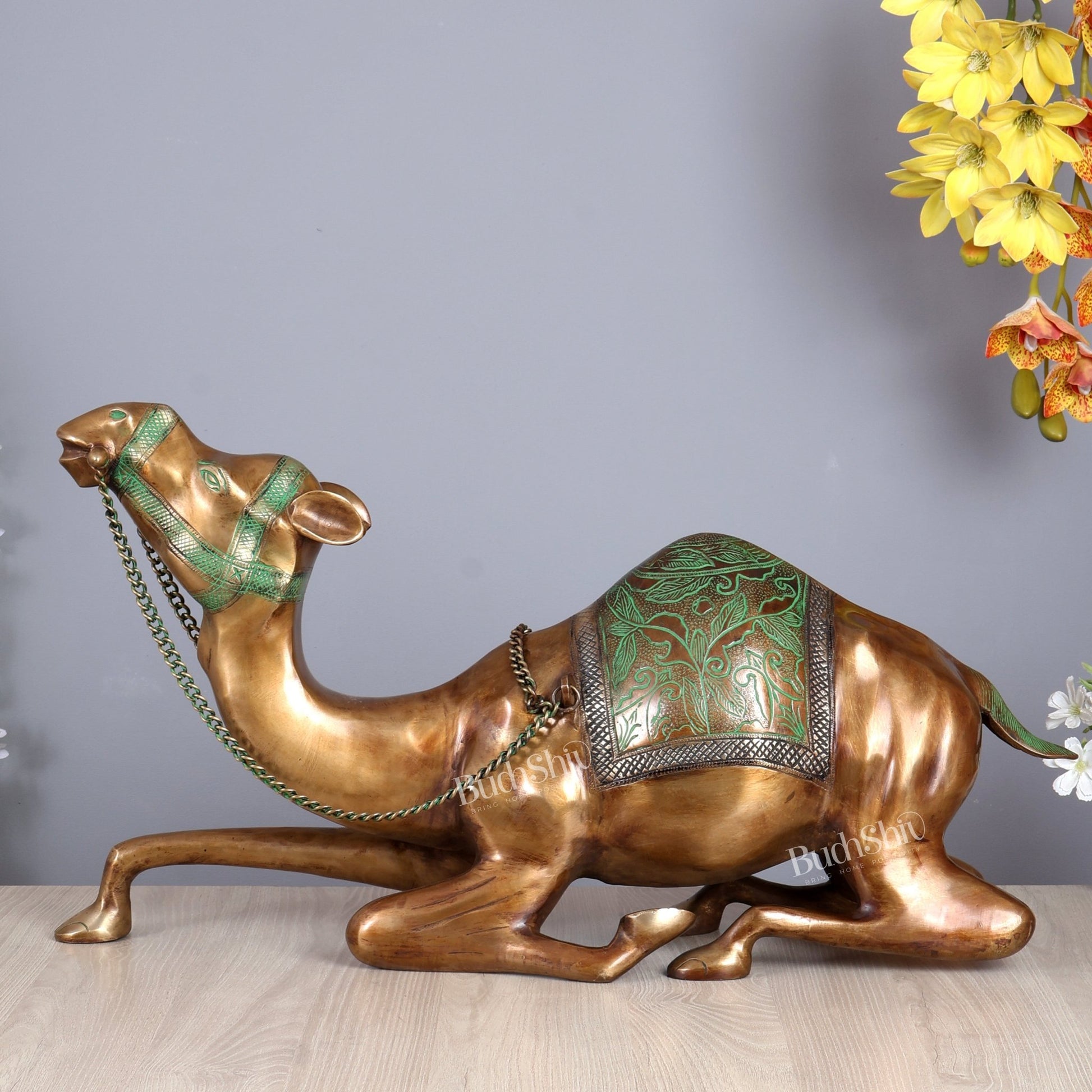 Brass Large Camel Sculpture – Vintage Tone | Majestic Vastu Approved Showpiece 28 inch - Budhshiv.com