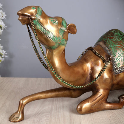 Brass Large Camel Sculpture – Vintage Tone | Majestic Vastu Approved Showpiece 28 inch - Budhshiv.com