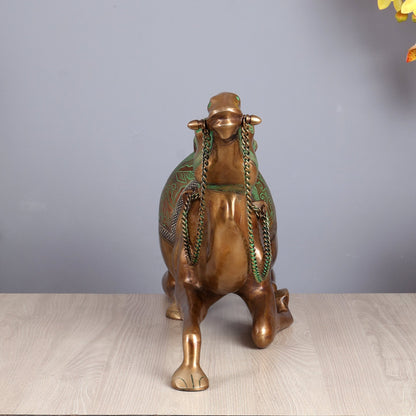 Brass Large Camel Sculpture – Vintage Tone | Majestic Vastu Approved Showpiece 28 inch - Budhshiv.com