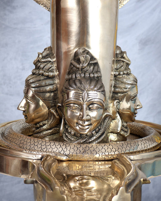 Brass Large Charmukhi Shiv Lingam – Maha Shiva Ling Original Powerful Form (25.5 Inches) - Budhshiv.com