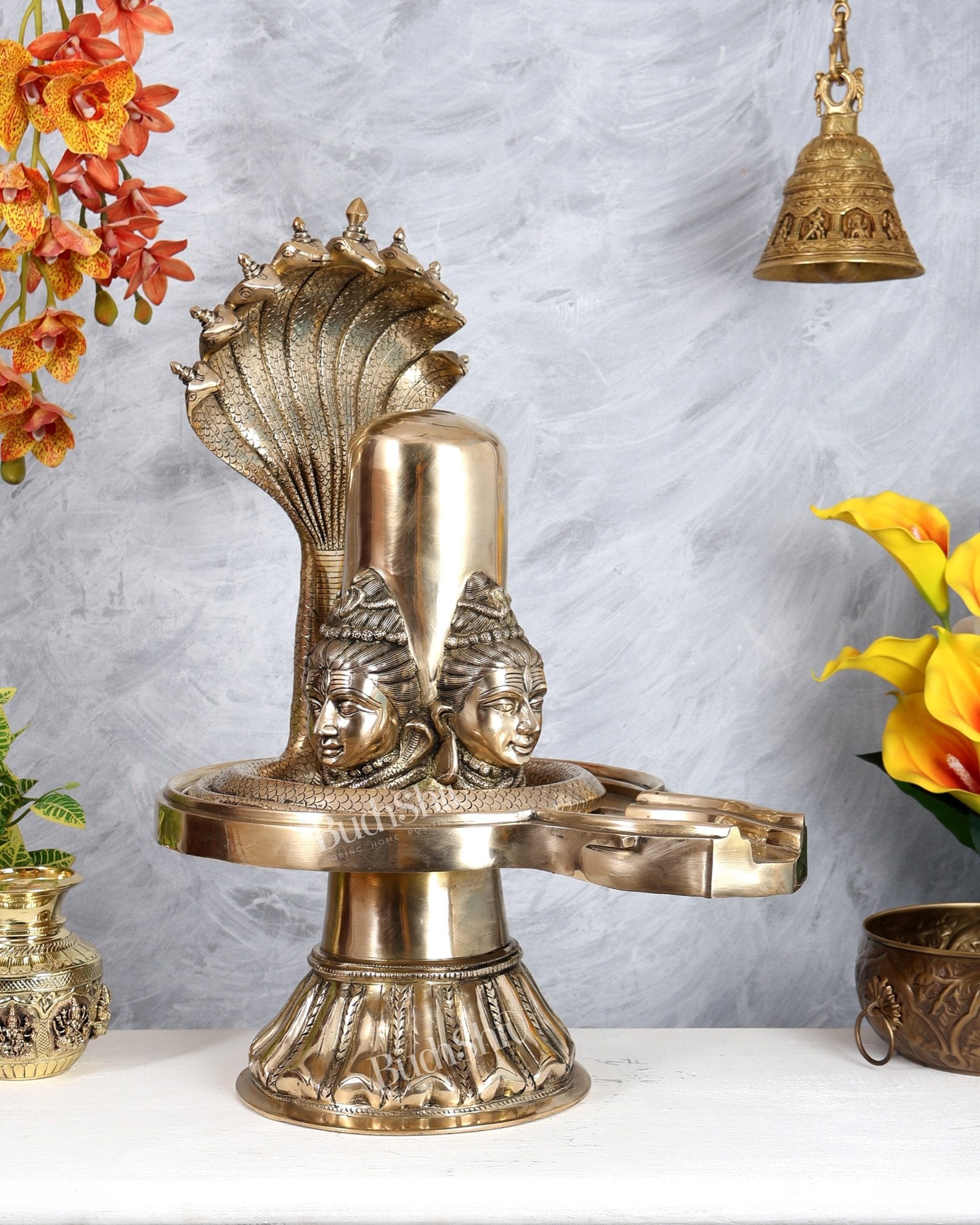 Brass Large Charmukhi Shiv Lingam – Maha Shiva Ling Original Powerful Form (25.5 Inches) - Budhshiv.com
