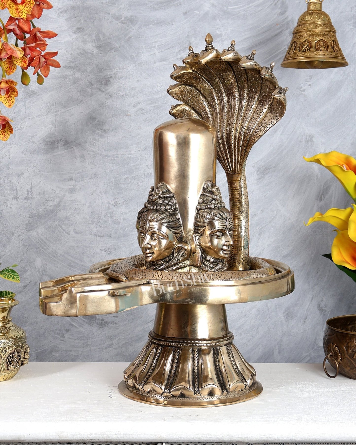 Brass Large Charmukhi Shiv Lingam – Maha Shiva Ling Original Powerful Form (25.5 Inches) - Budhshiv.com