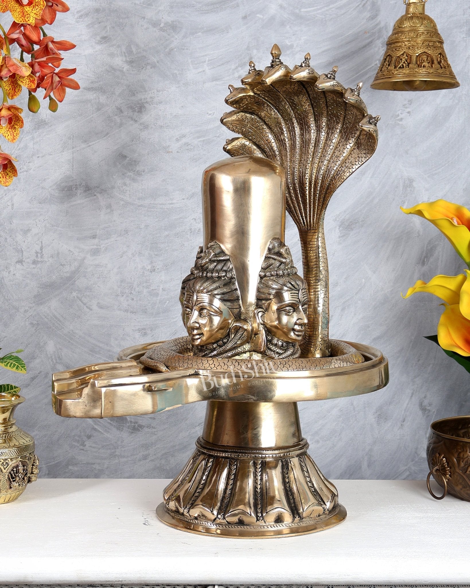 Brass Large Charmukhi Shiv Lingam – Maha Shiva Ling Original Powerful Form (25.5 Inches) - Budhshiv.com