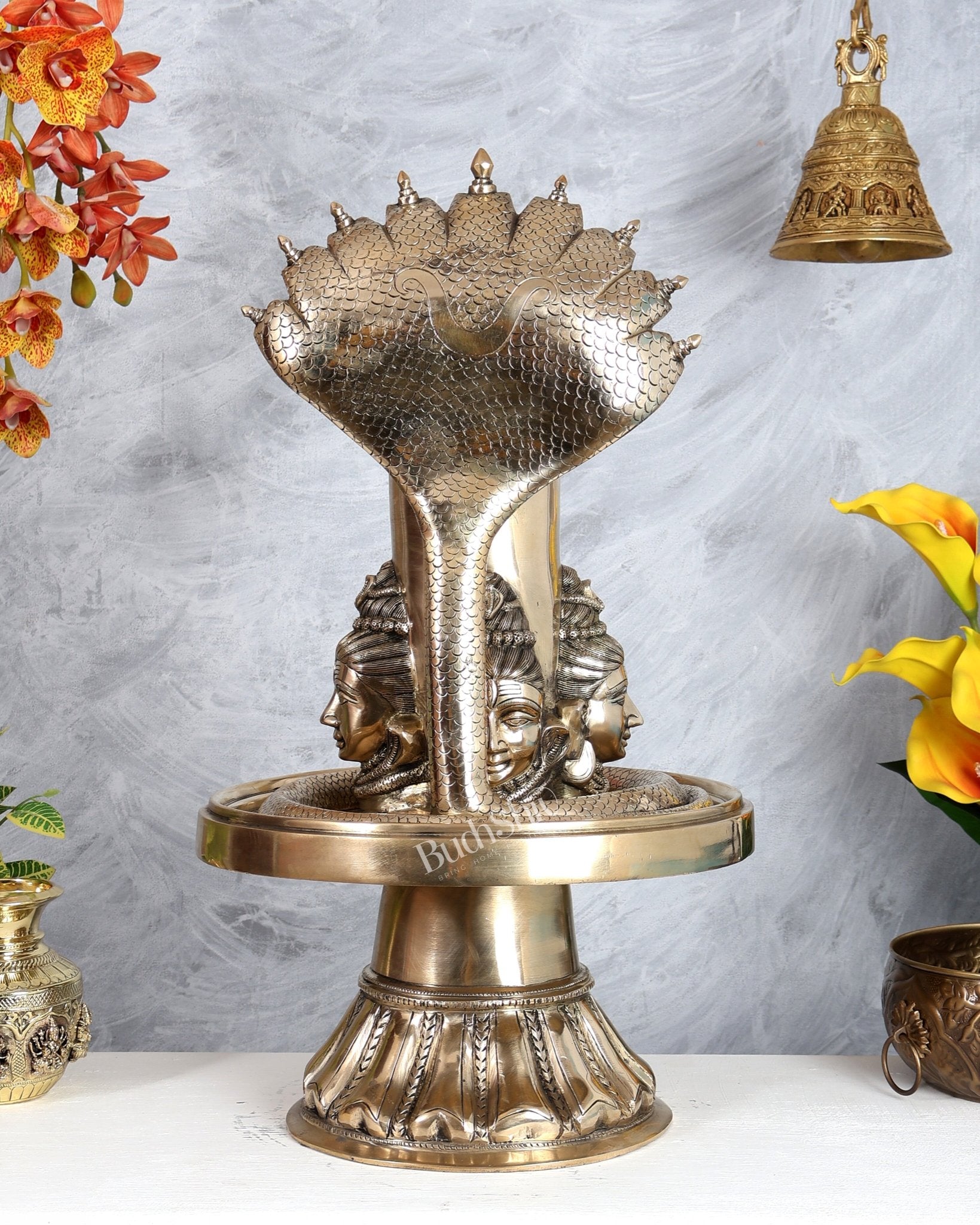 Brass Large Charmukhi Shiv Lingam – Maha Shiva Ling Original Powerful Form (25.5 Inches) - Budhshiv.com