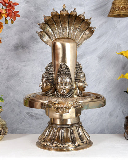 Brass Large Charmukhi Shiv Lingam – Maha Shiva Ling Original Powerful Form (25.5 Inches) - Budhshiv.com