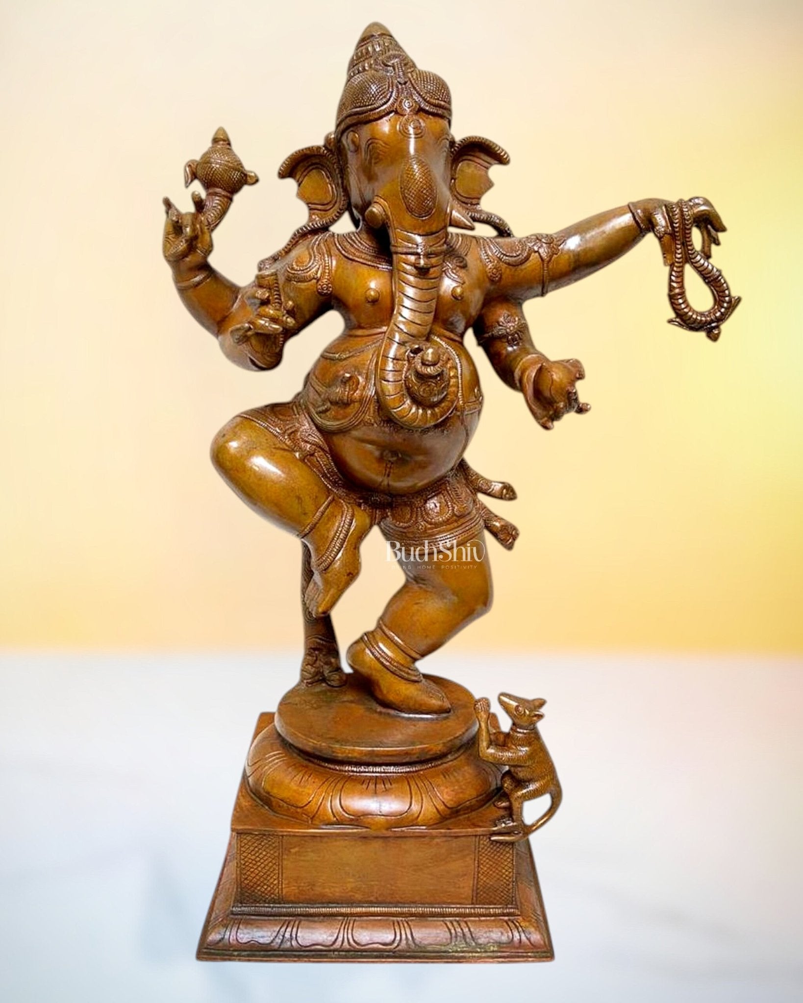 Brass Large Dancing Ganapati Statue 25" bronze tone - Budhshiv.com