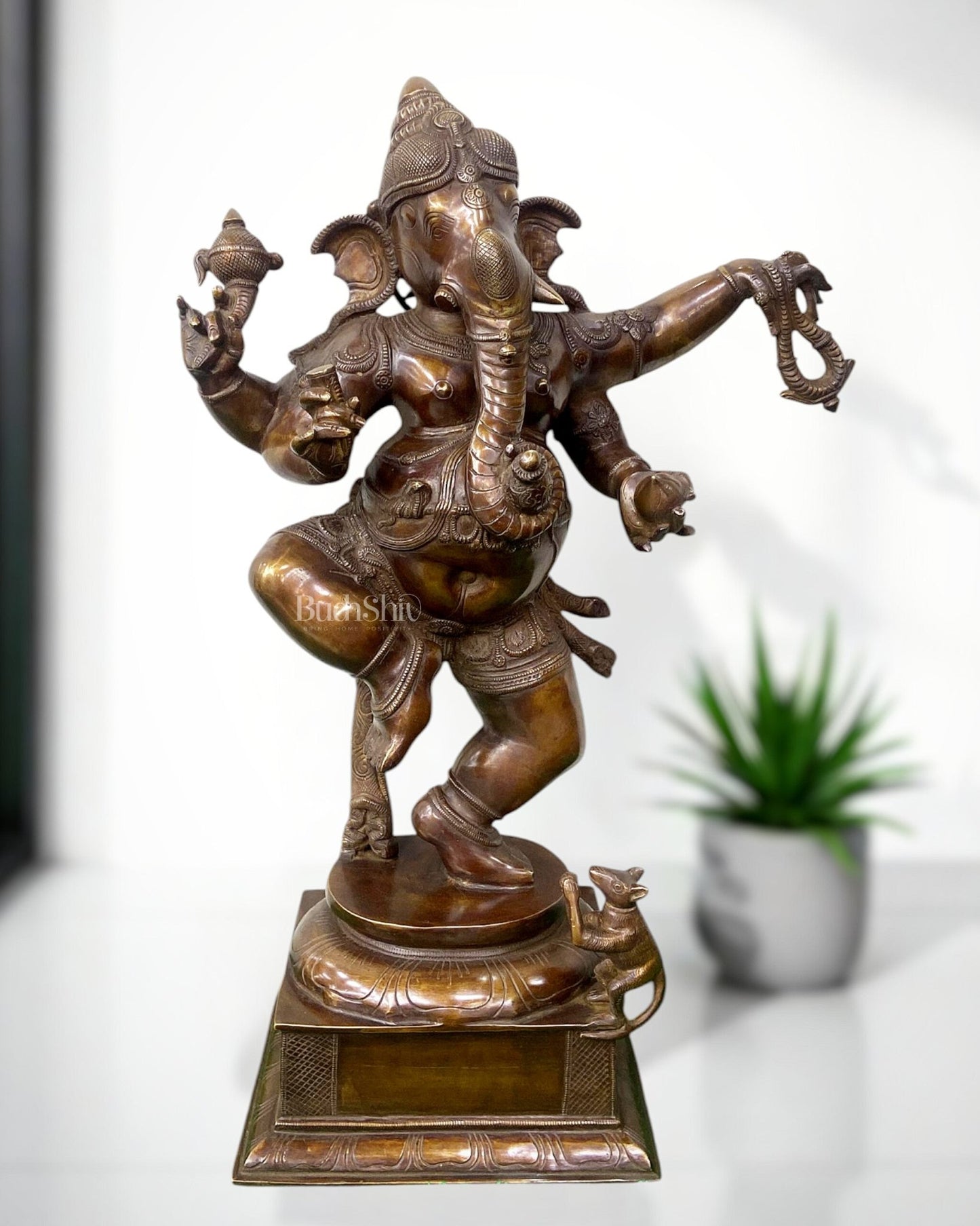 Brass Large Dancing Ganapati Statue 25" - Budhshiv.com
