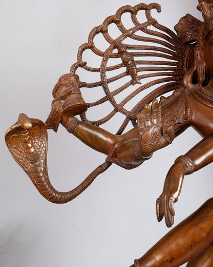 Brass Large Dancing Shiva as Nataraja (Without Ring) – Chola Bronze Replica, Copper Coated 40" - Budhshiv.com