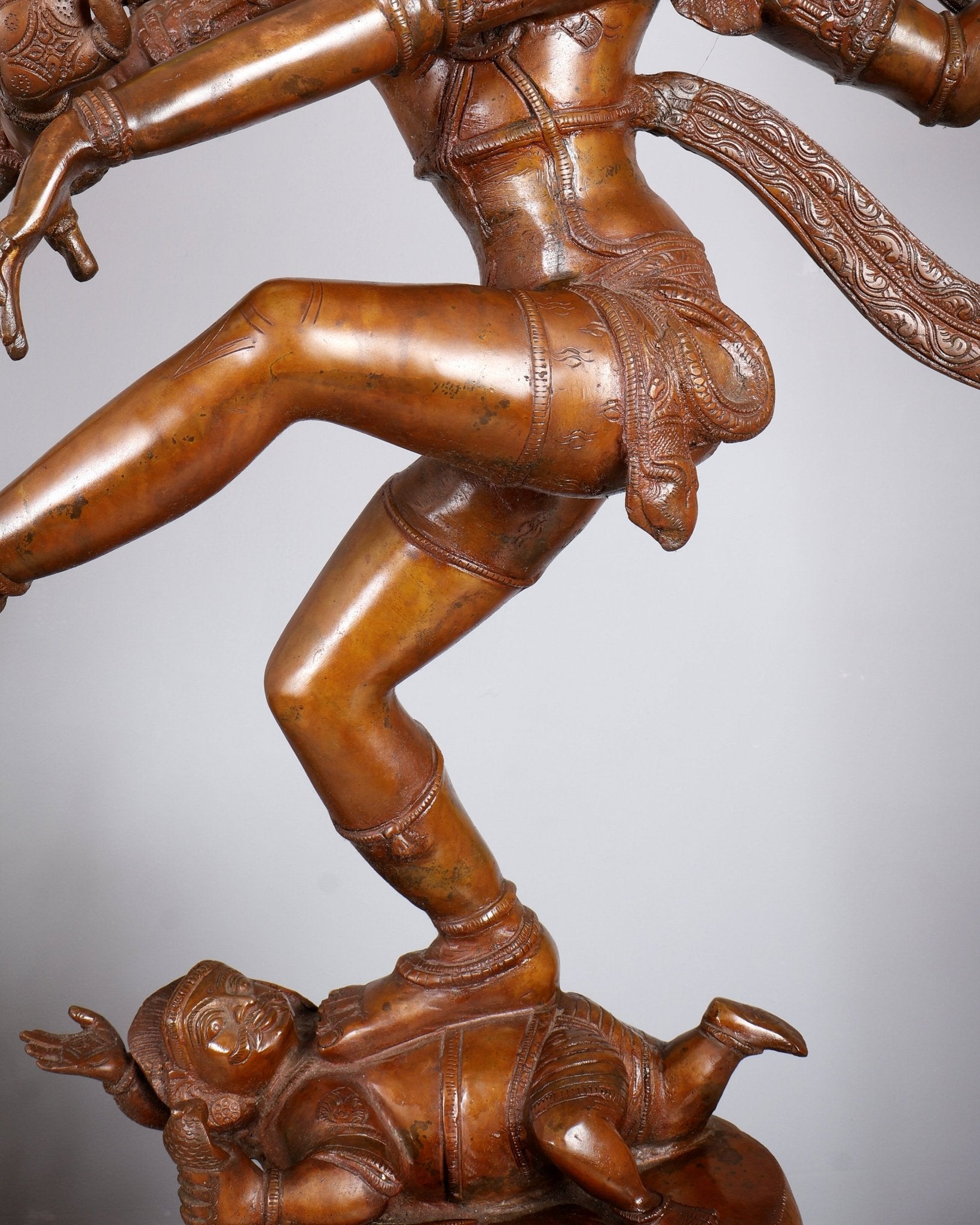 Brass Large Dancing Shiva as Nataraja (Without Ring) – Chola Bronze Replica, Copper Coated 40" - Budhshiv.com