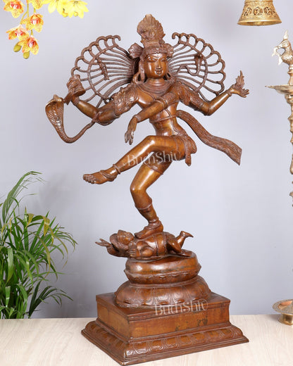 Brass Large Dancing Shiva as Nataraja (Without Ring) – Chola Bronze Replica, Copper Coated 40" - Budhshiv.com