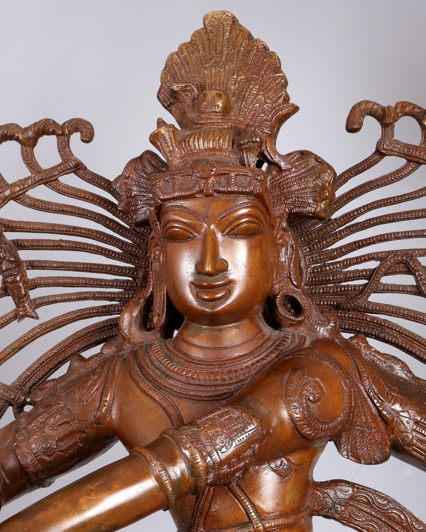 Brass Large Dancing Shiva as Nataraja (Without Ring) – Chola Bronze Replica, Copper Coated 40" - Budhshiv.com