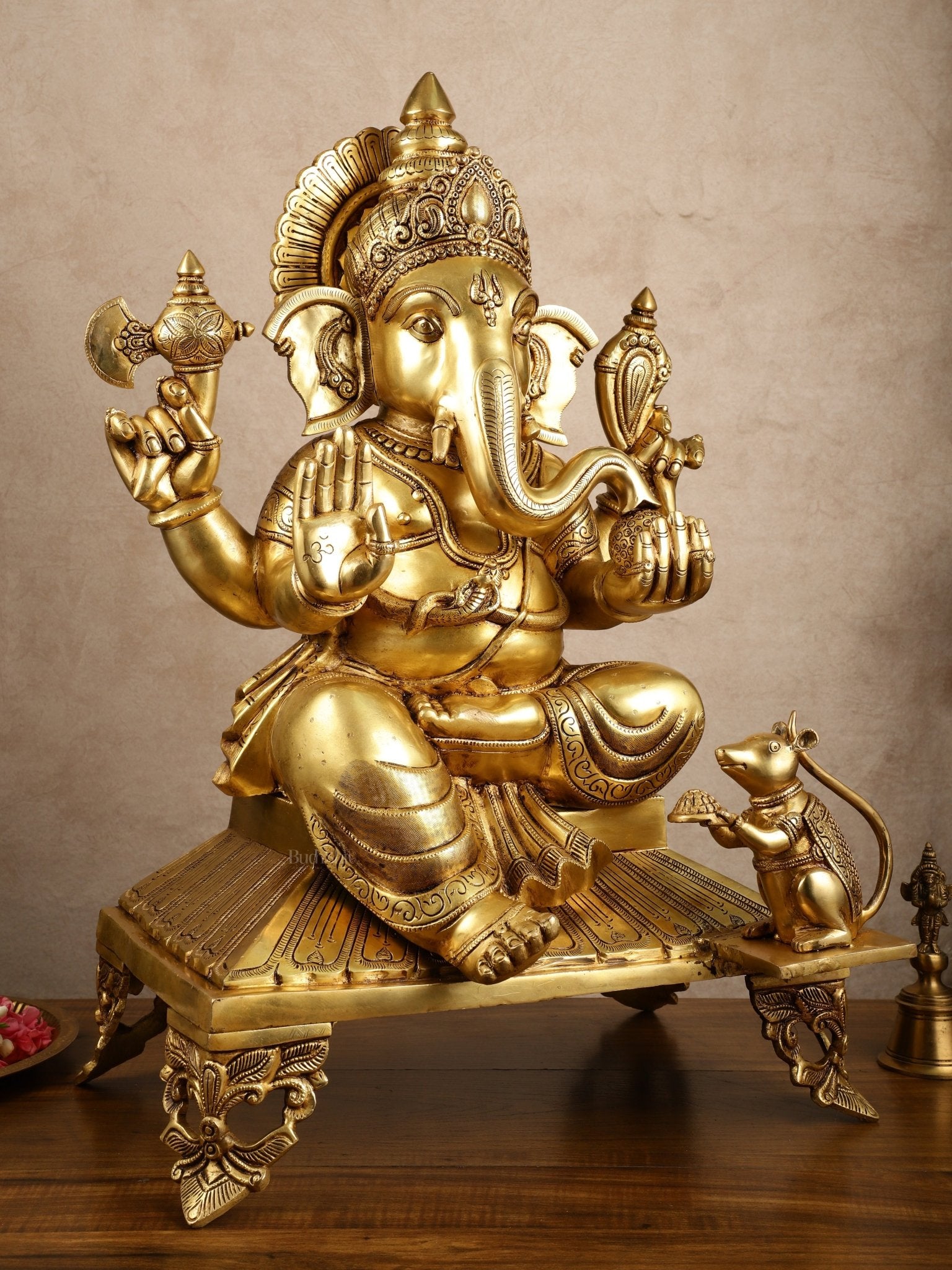 Brass Large Darshan Ganesha Sculpture | 27.5x17x13.5 Inches | 40.6 KG - Budhshiv.com