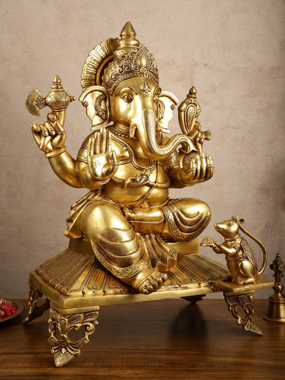 Brass Large Darshan Ganesha Sculpture | 27.5x17x13.5 Inches | 40.6 KG - Budhshiv.com