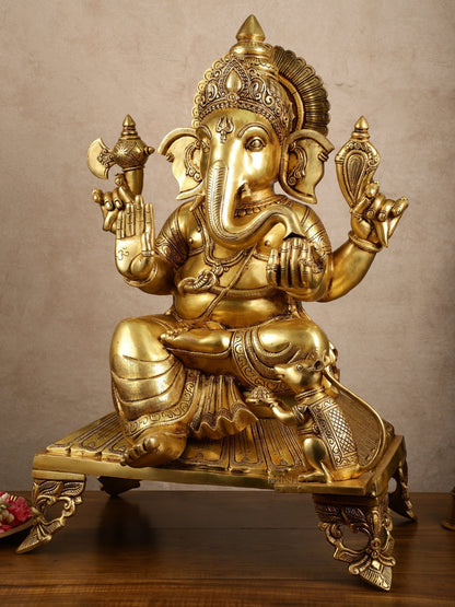 Brass Large Darshan Ganesha Sculpture | 27.5x17x13.5 Inches | 40.6 KG - Budhshiv.com