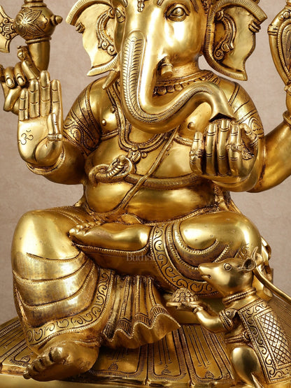 Brass Large Darshan Ganesha Sculpture | 27.5x17x13.5 Inches | 40.6 KG - Budhshiv.com