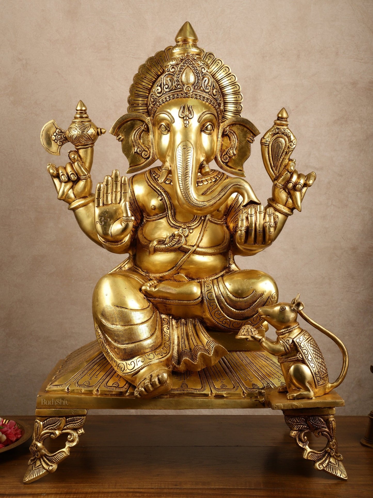Brass Large Darshan Ganesha Sculpture | 27.5x17x13.5 Inches | 40.6 KG - Budhshiv.com