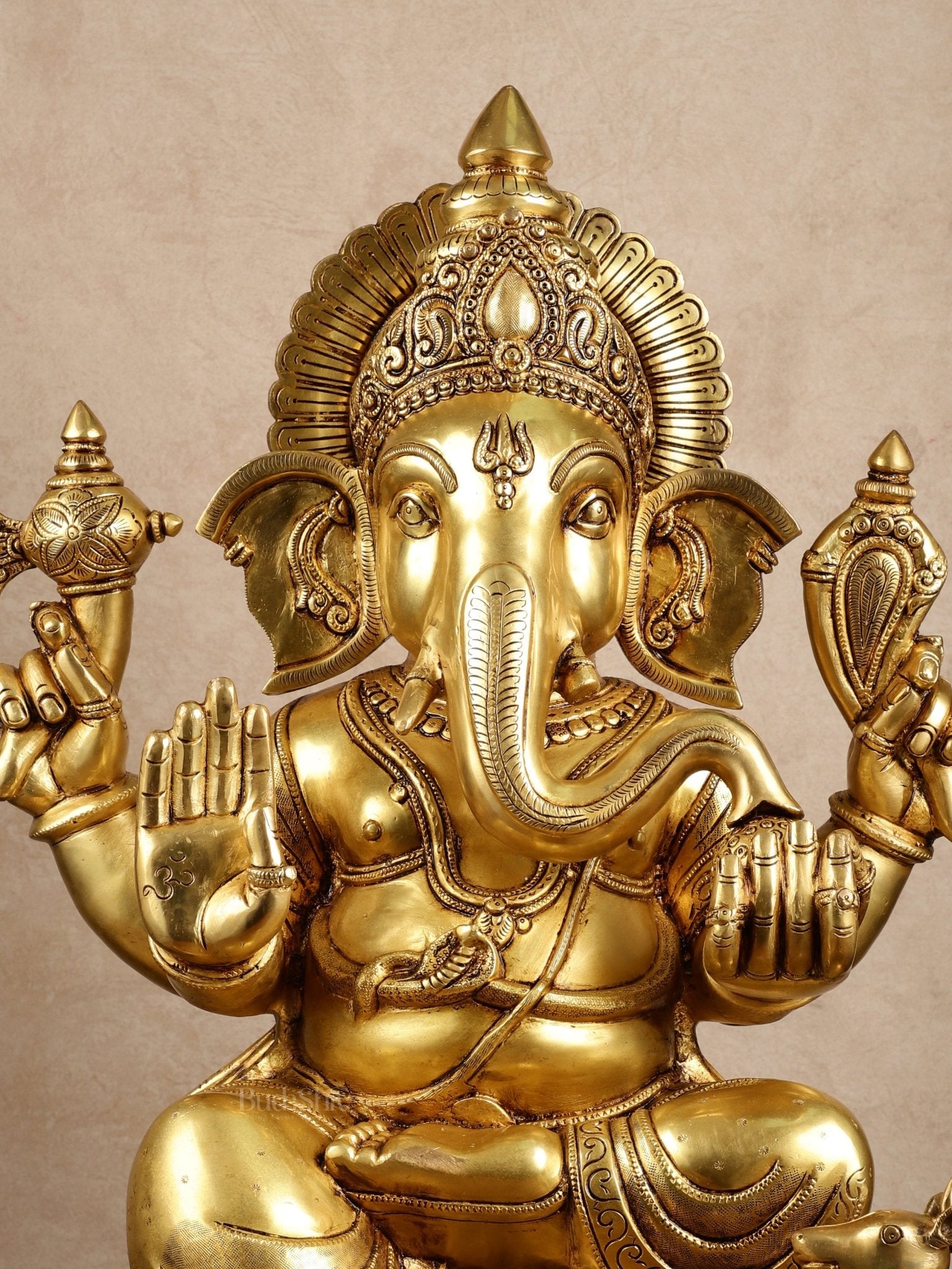 Brass Large Darshan Ganesha Sculpture | 27.5x17x13.5 Inches | 40.6 KG - Budhshiv.com