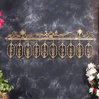 Brass Large Dashavatar Wall Hanging | Ten Avatars of Vishnu | Pure Brass Sacred Wall Décor 42.5 inch - Budhshiv.com