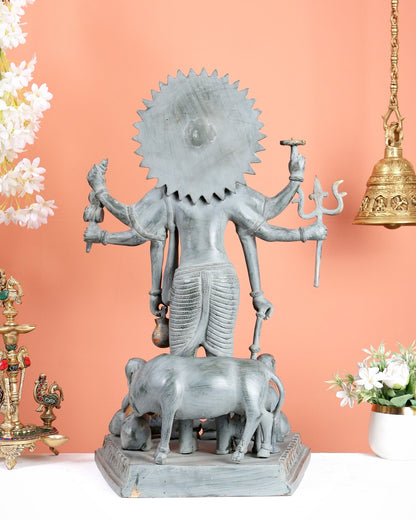 Brass Large Dattatreya Statue – Divine Trinity Sculpture (22.5 Inches) Stonefinish - Budhshiv.com