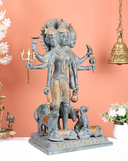 Brass Large Dattatreya Statue – Divine Trinity Sculpture (22.5 Inches) Stonefinish - Budhshiv.com