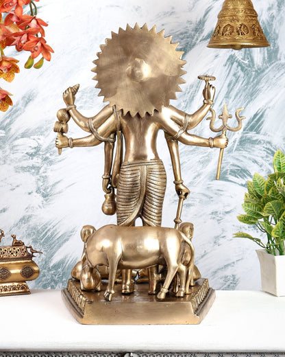 Brass Large Dattatreya Statue – Divine Trinity Sculpture (22.5 Inches) - Budhshiv.com