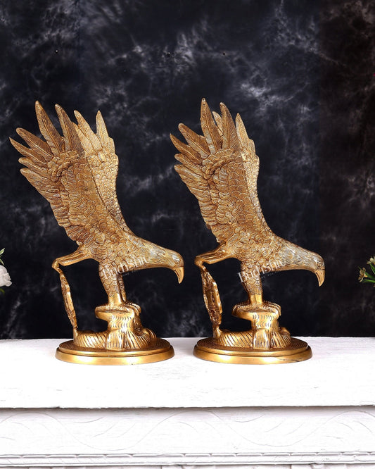 Brass Large Decorative Eagle Statue Showpiece | 15 inch golden tone Pair - Budhshiv.com