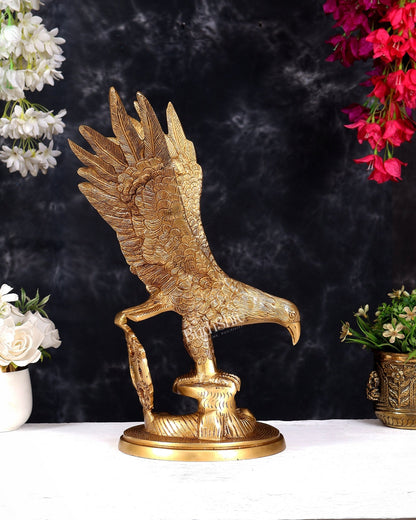 Brass Large Decorative Eagle Statue Showpiece | 15 inch golden tone - Budhshiv.com