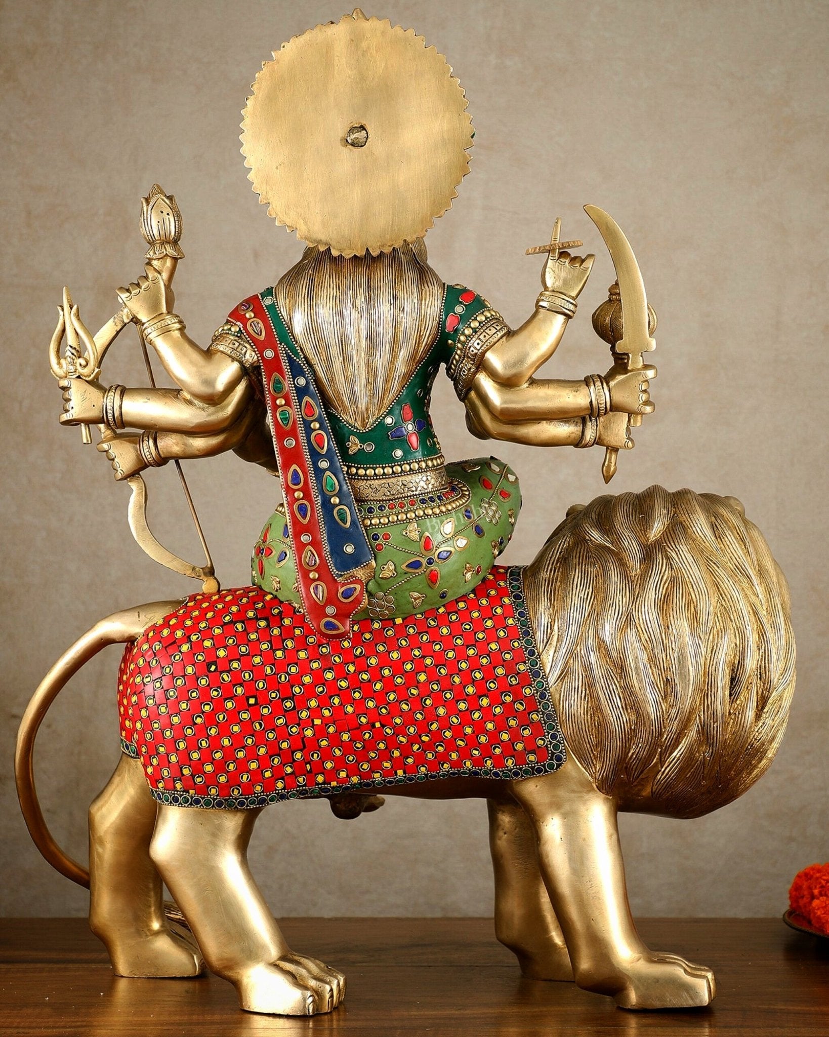 Brass large Durga ma ambe Statue – 24 Inches, Meenakari Stonework - Budhshiv.com