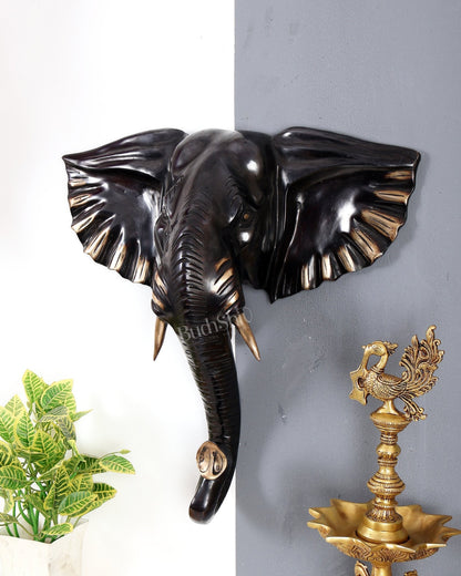 Brass Large Elephant Face Wall Hanging Mural – Handcrafted Luxury Home Décor Black edition 18.5 inch - Budhshiv.com