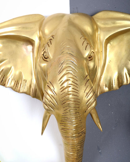 Brass Large Elephant Face Wall Hanging Mural – Handcrafted Luxury Home Décor Golden tone 18.5 inch - Budhshiv.com