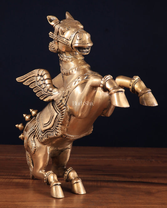 Brass large Flying Horse Pegasus Showpiece – 11.5" x 12" x 3.5" | Majestic Artistic Statue - Budhshiv.com