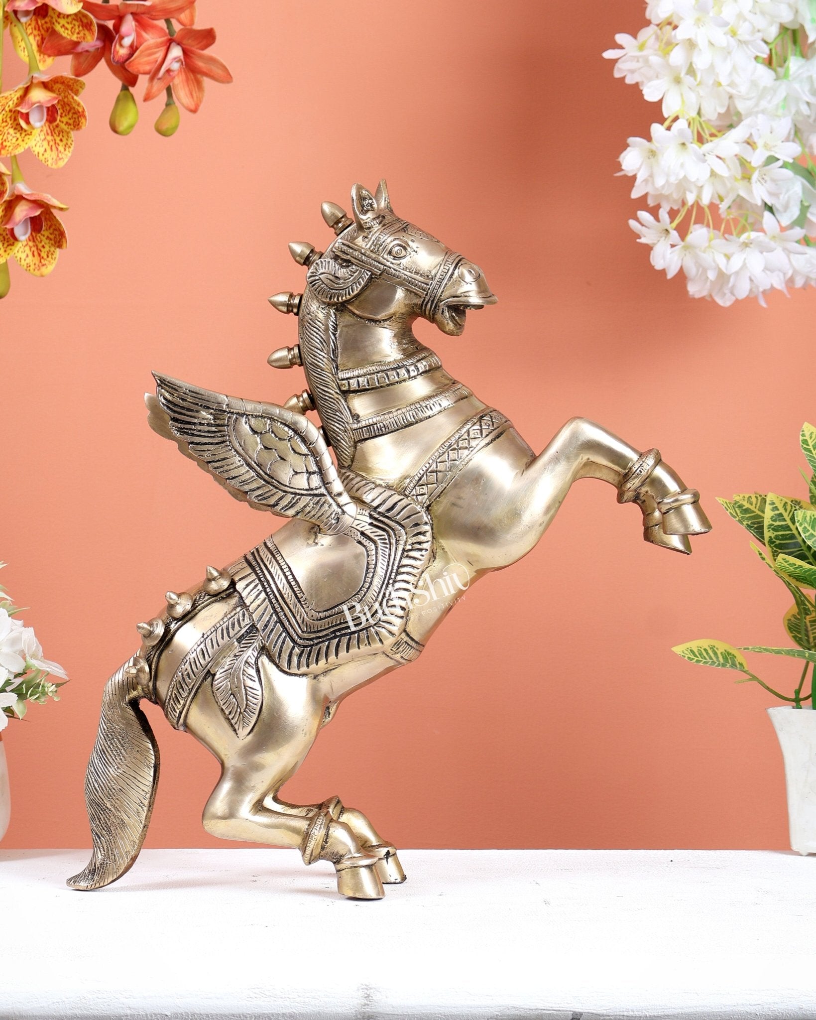 Brass large Flying Horse Pegasus Showpiece 12 inch large - Budhshiv.com