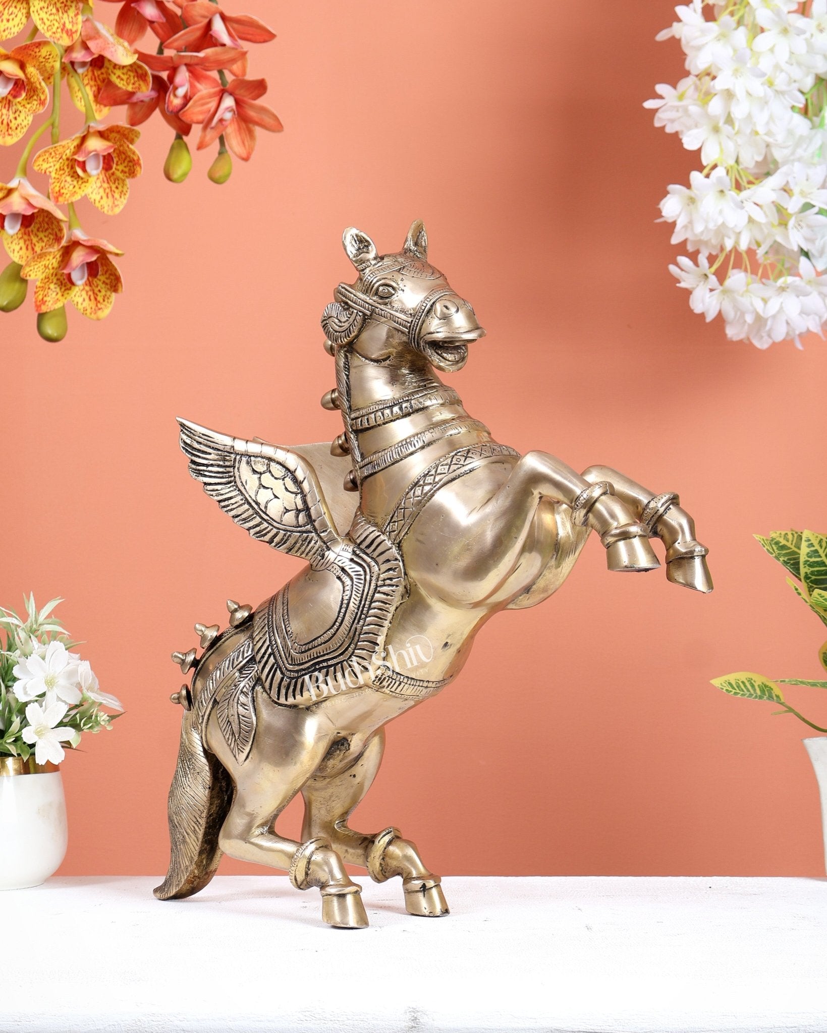 Brass large Flying Horse Pegasus Showpiece 12 inch large - Budhshiv.com