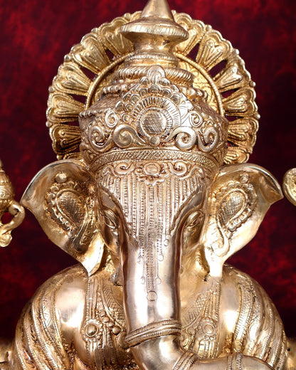 Brass Large Ganesha on Lotus - 22 inch - Budhshiv.com