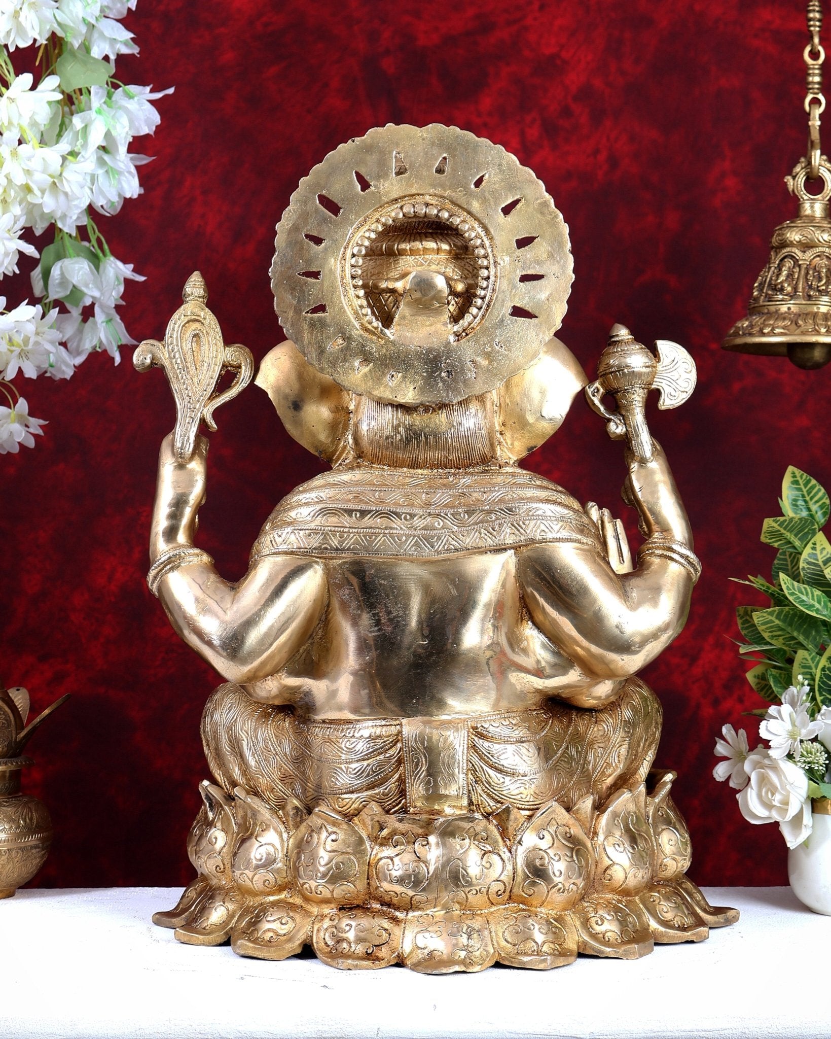 Brass Large Ganesha on Lotus - 22 inch - Budhshiv.com