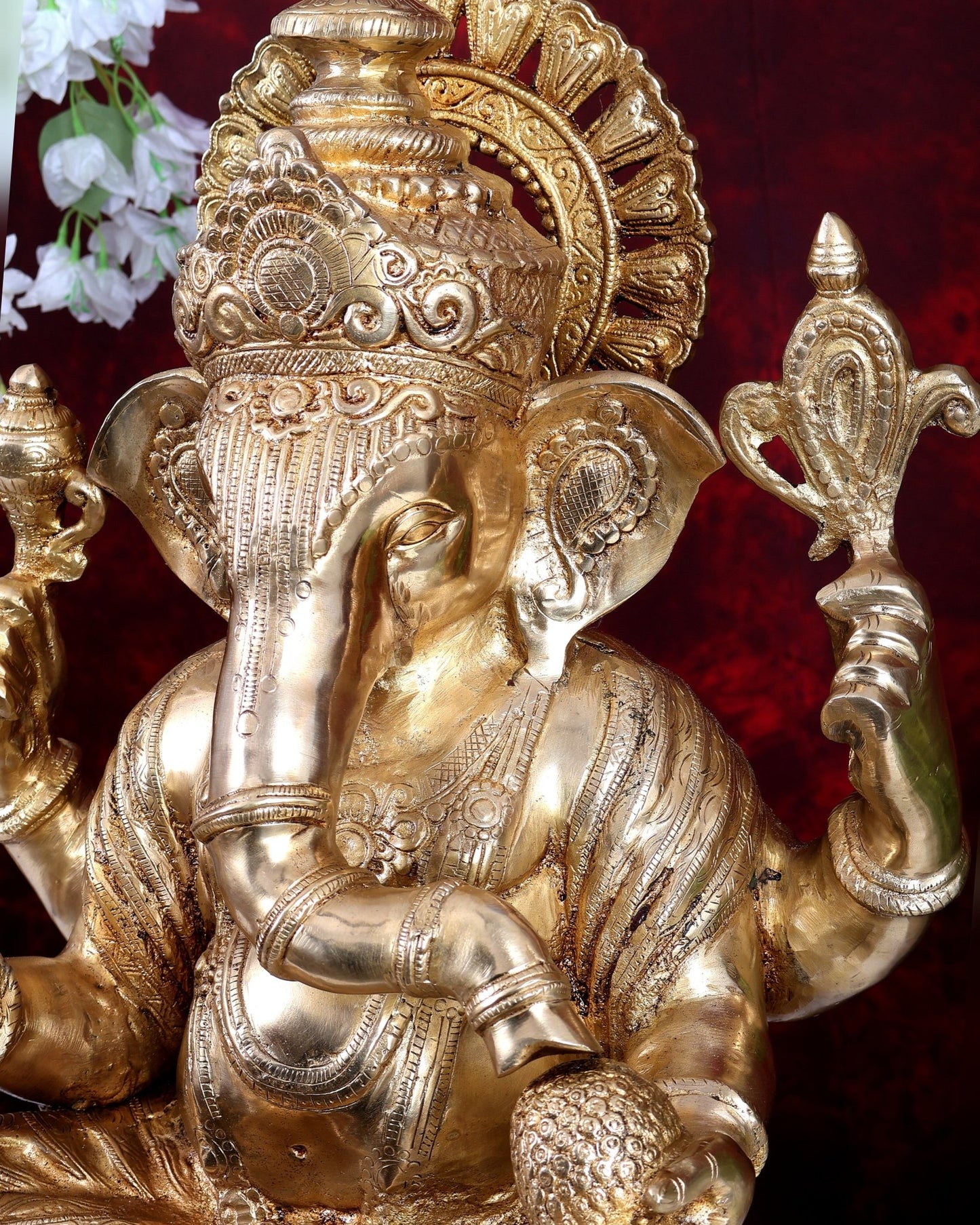 Brass Large Ganesha on Lotus - 22 inch - Budhshiv.com