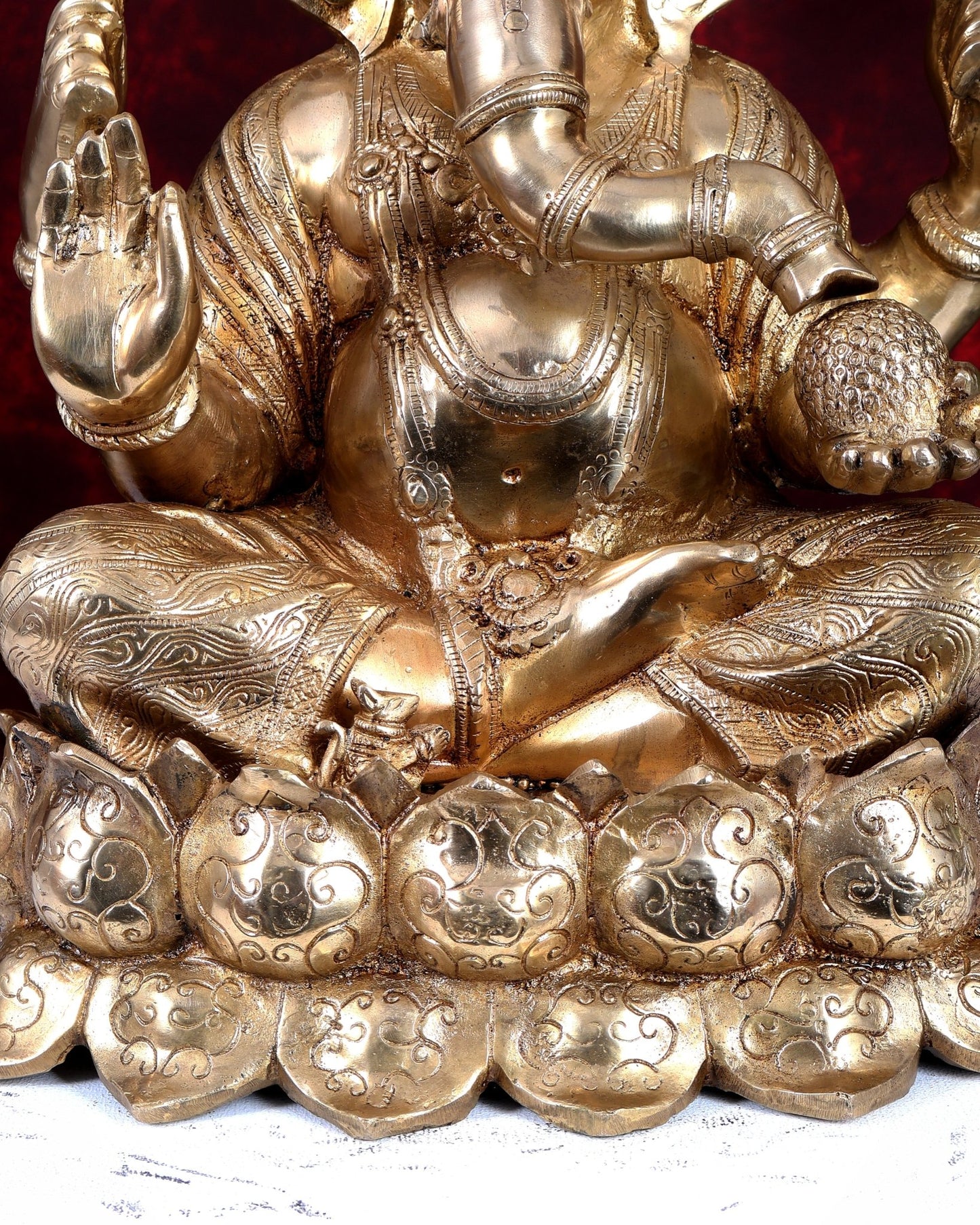Brass Large Ganesha on Lotus - 22 inch - Budhshiv.com