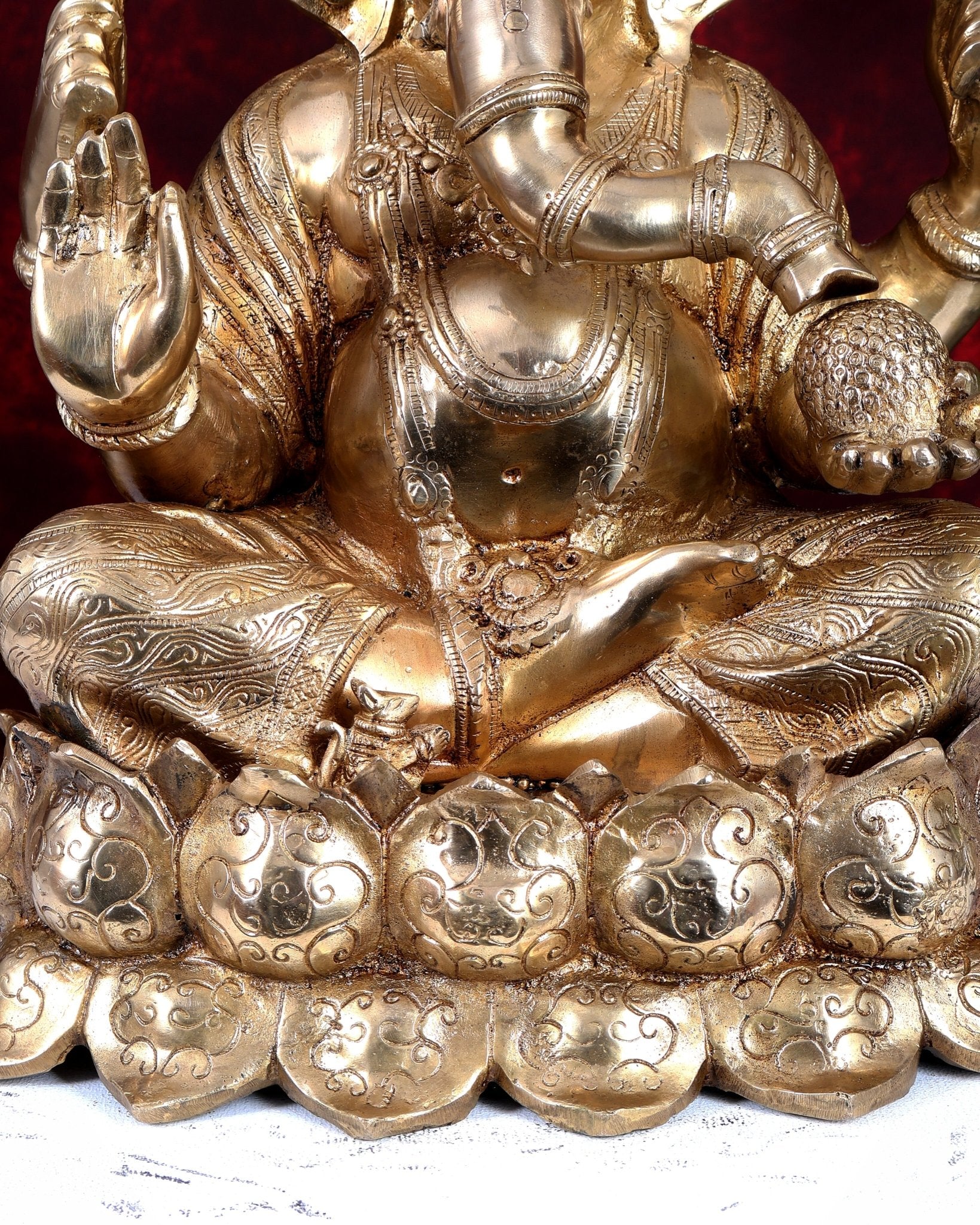 Brass Large Ganesha on Lotus - 22 inch - Budhshiv.com