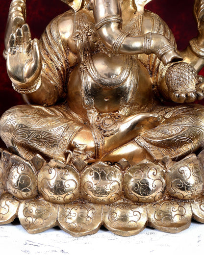 Brass Large Ganesha on Lotus - 22 inch - Budhshiv.com